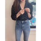 Notched-lapel Dotted Blouse One Size