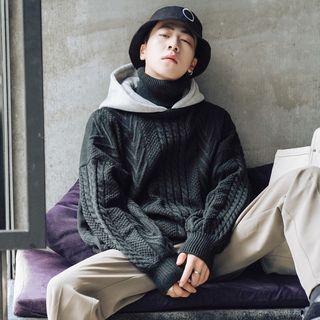 Turtleneck Hooded Knit Sweater