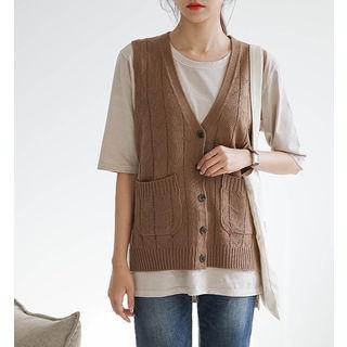 Slit-side Rib-knit Vest