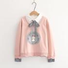 Rabbit Printed Mock Two Piece Long-sleeve Top With Bow-knot