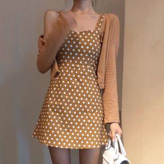 Dotted Mini Tank Dress / Cropped Cardigan