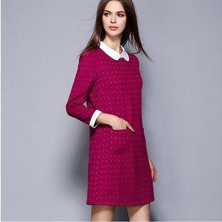 Dotted Collared Long Sleeve Mini Dress