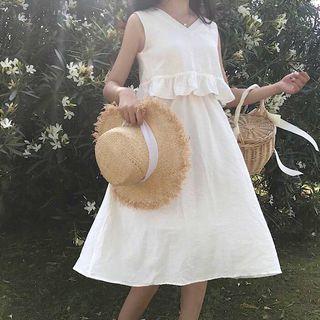 Frilled Sleeveless Midi A-line Dress