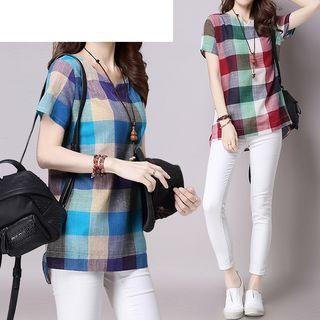 Checked Short-sleeve Top