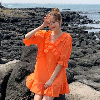 Tie-back Frill-trim Minidress Orange - One Size