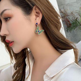 Faux Crystal Butterfly Dangle Earring A02-12 - 1 Pair - Green & Blue - One Size