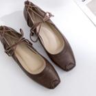 Genuine Leather Square-toe Lace-up Flats