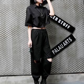 Short-sleeve Cropped Shirt / Sweatpants