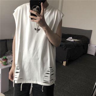 Sleeveless Ripped T-shirt White - One Size