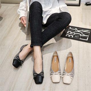 Square-toe Plaid Panel Flats