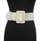 Faux Pearl Square Buckled Wide Belt As Shown In Figure - One Size