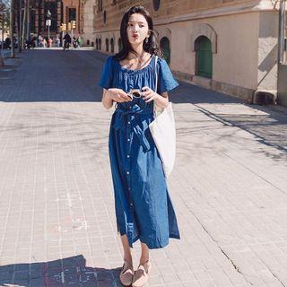 Denim Short-sleeve Midi Dress