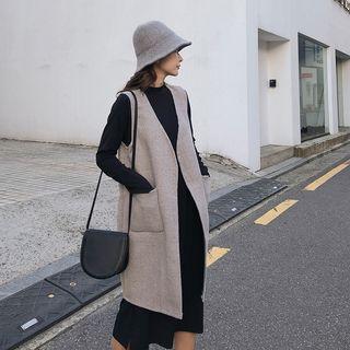 Set: Long Vest + Long-sleeve Midi Dress