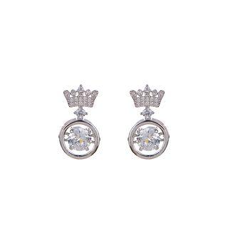 Rhinestone Crown Dangle Earring 1 Pair - 925 Sterling Silver Needle - Rhinestone Crown - One Size