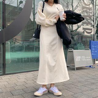 Bishop-sleeve Maxi A-line Sweatshirt Dress