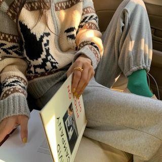 Pattern Zip Cardigan Gray & Off-white - One Size