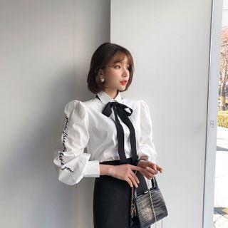 Letter Embroidery Shirt & Tie Ivory - One Size
