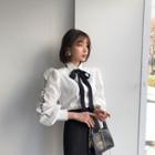 Letter Embroidery Shirt & Tie Ivory - One Size