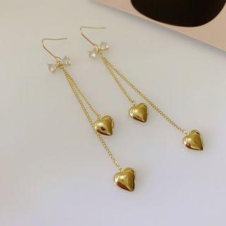Rhinestone Bow & Heart Dangle Earring Gold - One Size
