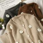 Flower-accent Rib-knit Sweater