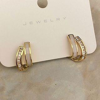 Rhinestone Stud Earring 1 Pair - Gold Trim & Faux Pearl - White - One Size