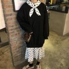 Dotted Panel Long-sleeve Midi Dress