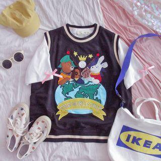 Embroidered Knit Vest Black - One Size