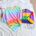 Elbow-sleeve Rainbow Block Oversized T-shirt