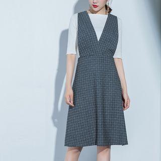 Windowpane A-line Pinafore Dress