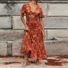 Short-sleeve Paisley Print Maxi Smock Dress