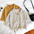 Striped Lace-up Short-sleeve Blouse