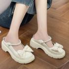 Bow Accent Platform Block Heel Mules