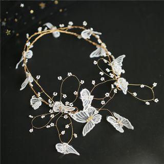 Wedding Butterfly Headpiece White & Gold - One Size