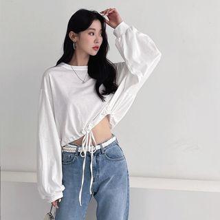 Drawstring-hem Cropped T-shirt