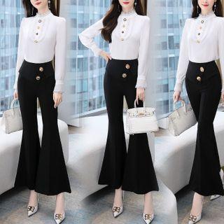 Set: Long-sleeve Blouse + Bell Bottom Pants