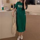 Elbow Sleeve Lettering Print Side-split T-shirt Dress