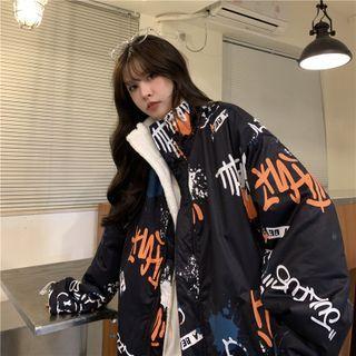 Turtleneck Printed Zip Oversize Jacket