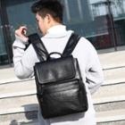 Faux Leather Flap Over Backpack Black - One Size