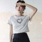 Short-sleeve Dotted Frill Trim Crop Top