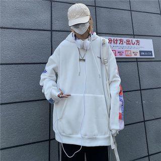 Paisley Print Panel Lettering Hoodie