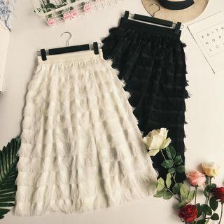 Plain Fringed Midi Skirt