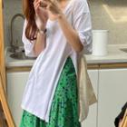 Set: Loose-fit Long T-shirt + Floral Maxi Skirt