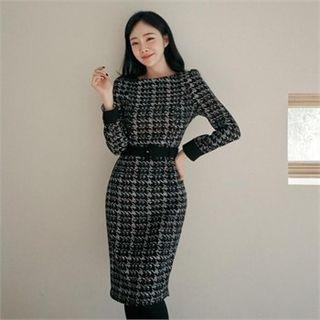 Tweed Sheath Dress With Belt