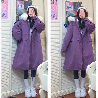 Zip-up Long Parka Parka - Purple - One Size