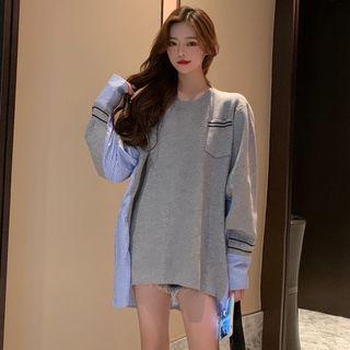 Stripe Panel Pullover As Shown In Figure - One Size