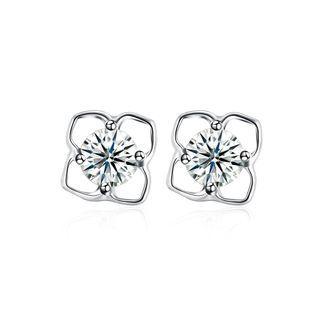 925 Sterling Silver Simple Fashion Elegant Hollow Out Earrings And Ear Studs With Cubic Zircon Silver - One Size