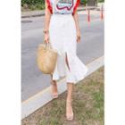 Slit-front Ruffle-hem Linen Skirt