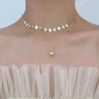 Bead Pendant Disc Layered Alloy Choker Gold - One Size