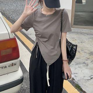 Plain Asymmetric Drawstring T-shirt