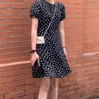 Flower Print Short-sleeve A-line Dress Daisy - One Size